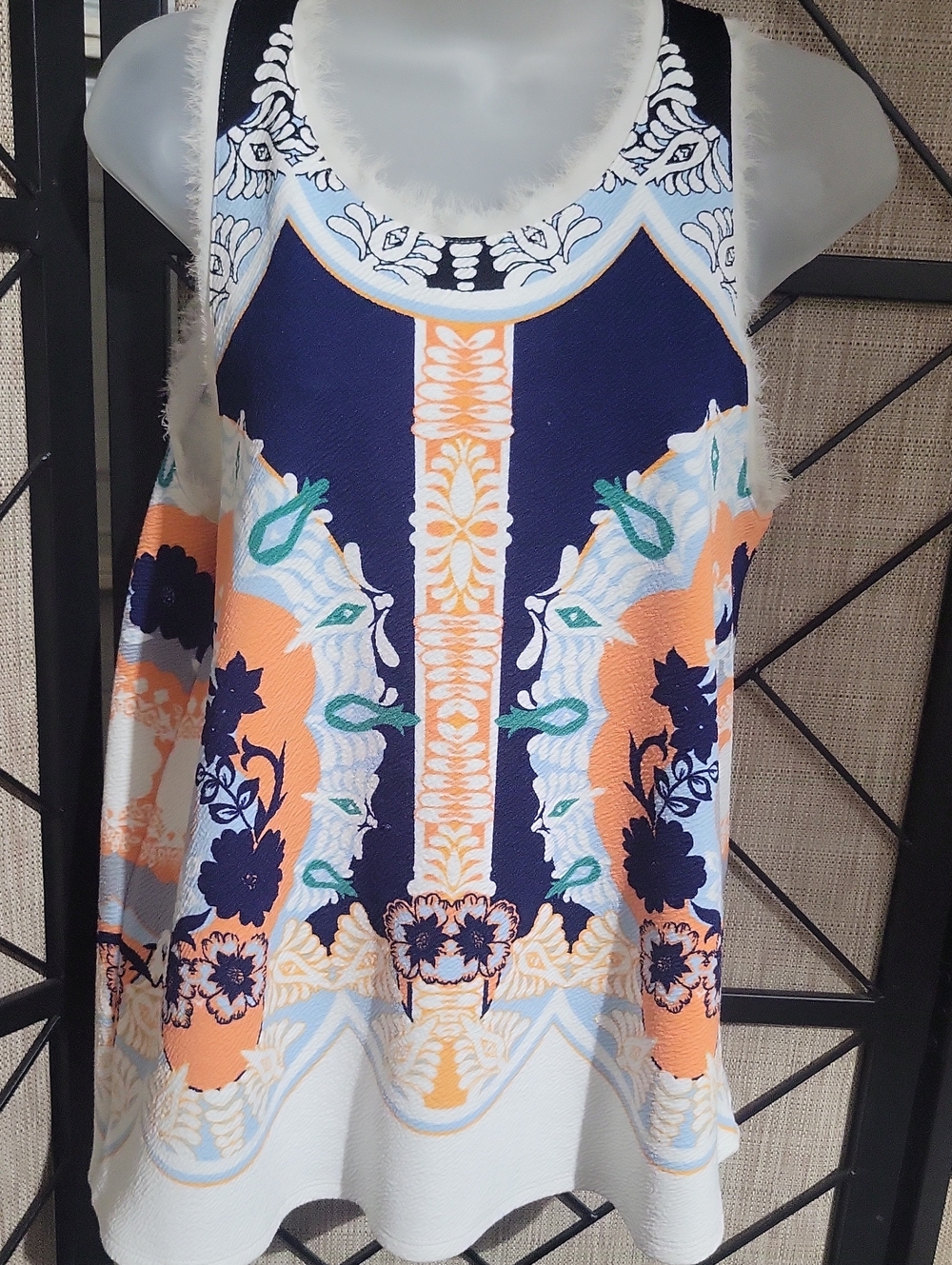 J. Crew Light Blue Floral Small Top with Frayed Trim